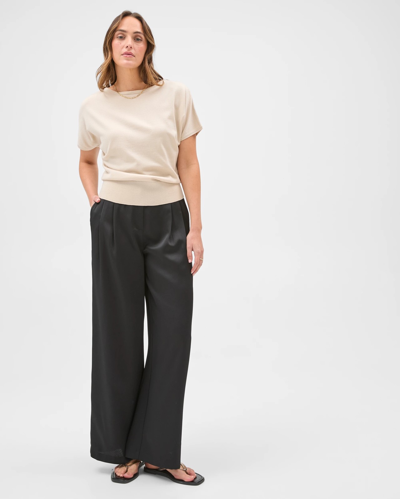 Preview Erica Tailored Wide Leg Satin Pants - Black 2 of 5