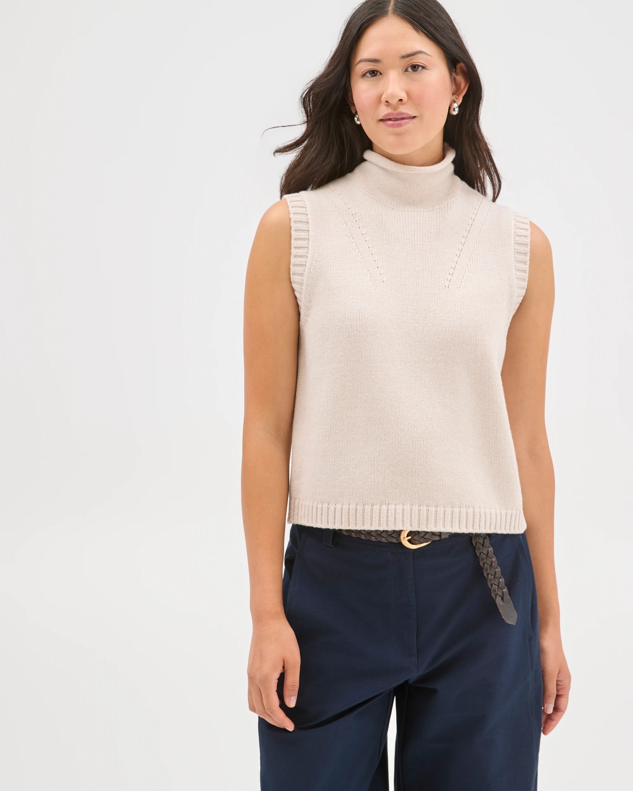 Australian Cotton Blend High Neck Long Sleeveless Vest - Grey Marle 4 of 5