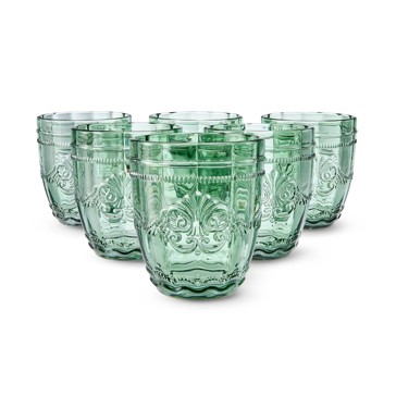 6 Green Ornate Tumbler Glasses - Anko