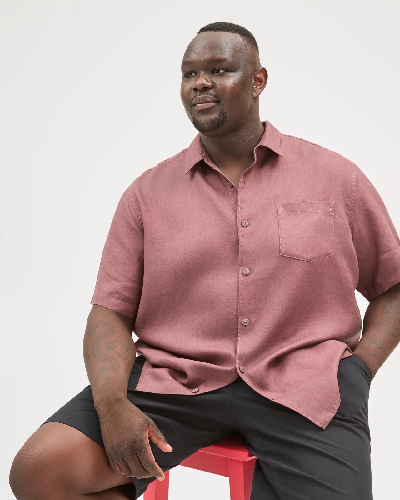 Plus Size European Linen Short Sleeve Shirt - Fudge 5 of 6