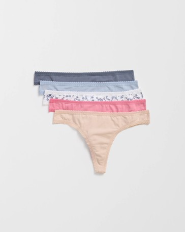 Womens Australian Cotton Blend G-String Briefs 5 Pack