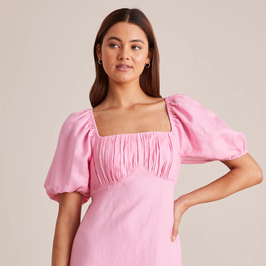 Lily Loves Linen Blend Puff Sleeve Midi Dress Target Australia