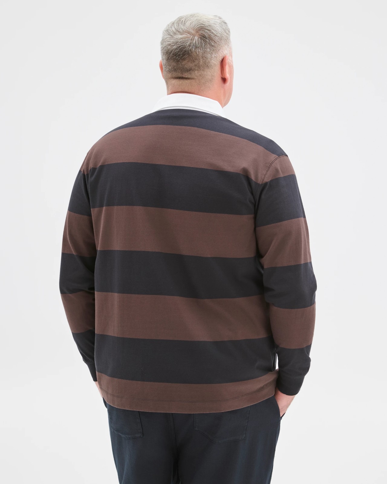 Plus Size Australian Cotton Long Sleeve Rugby Polo Top - Choc Black 4 of 6