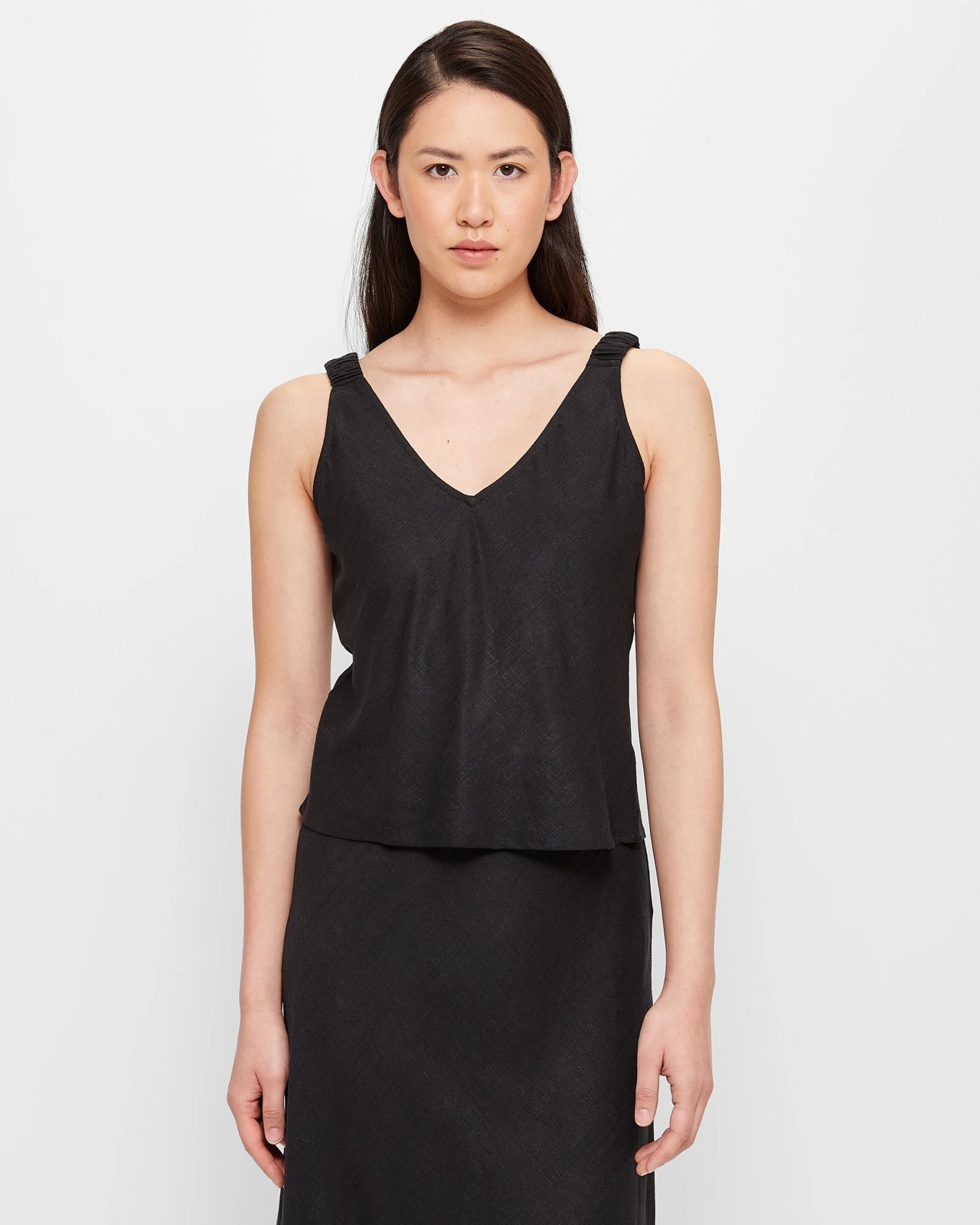 Linen Blend V-Neck Cami - Preview - Black