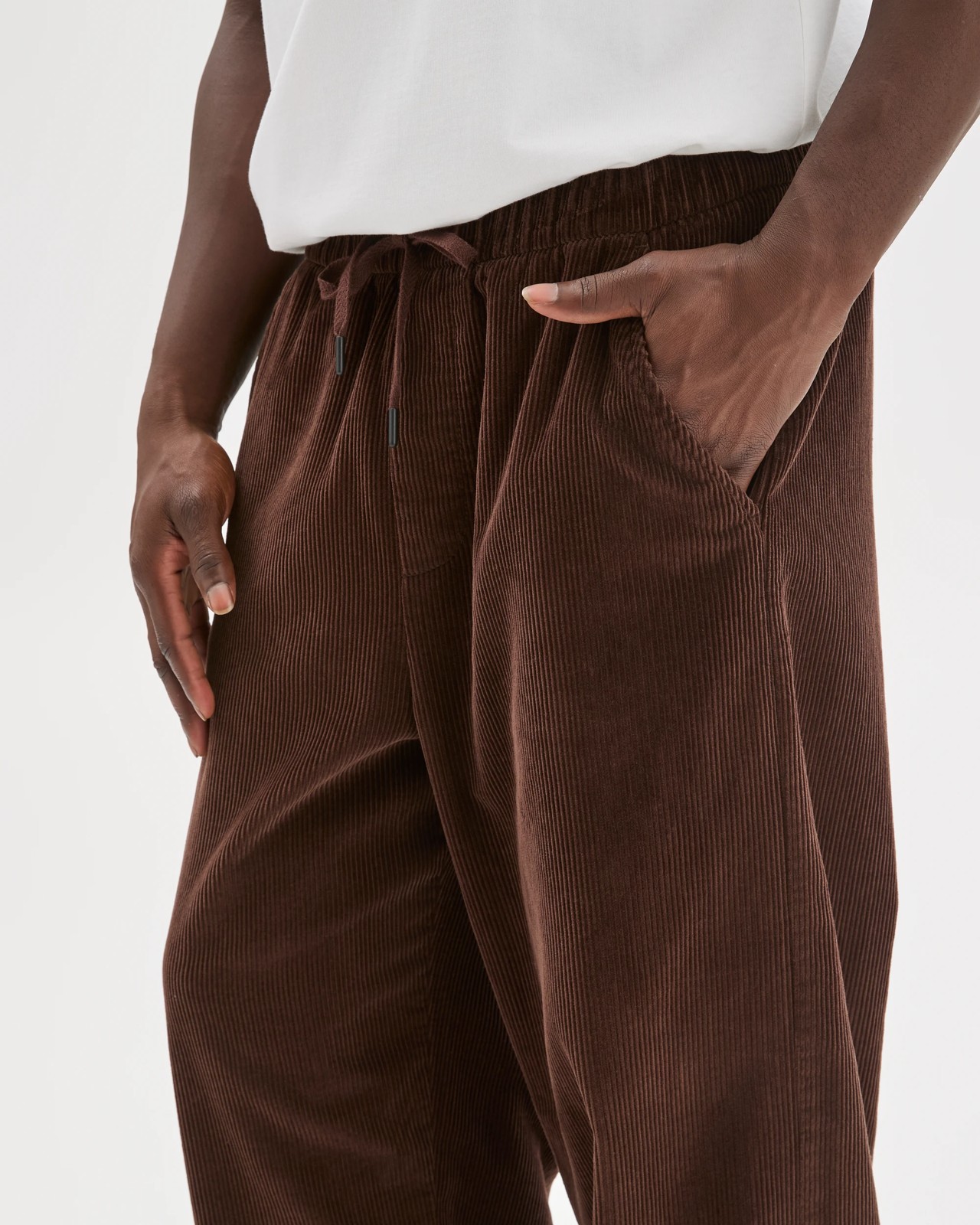 Commons Australian Cotton Elastic Waist Loose Fit Corduroy Pants - Chocolate Brown 5 of 6