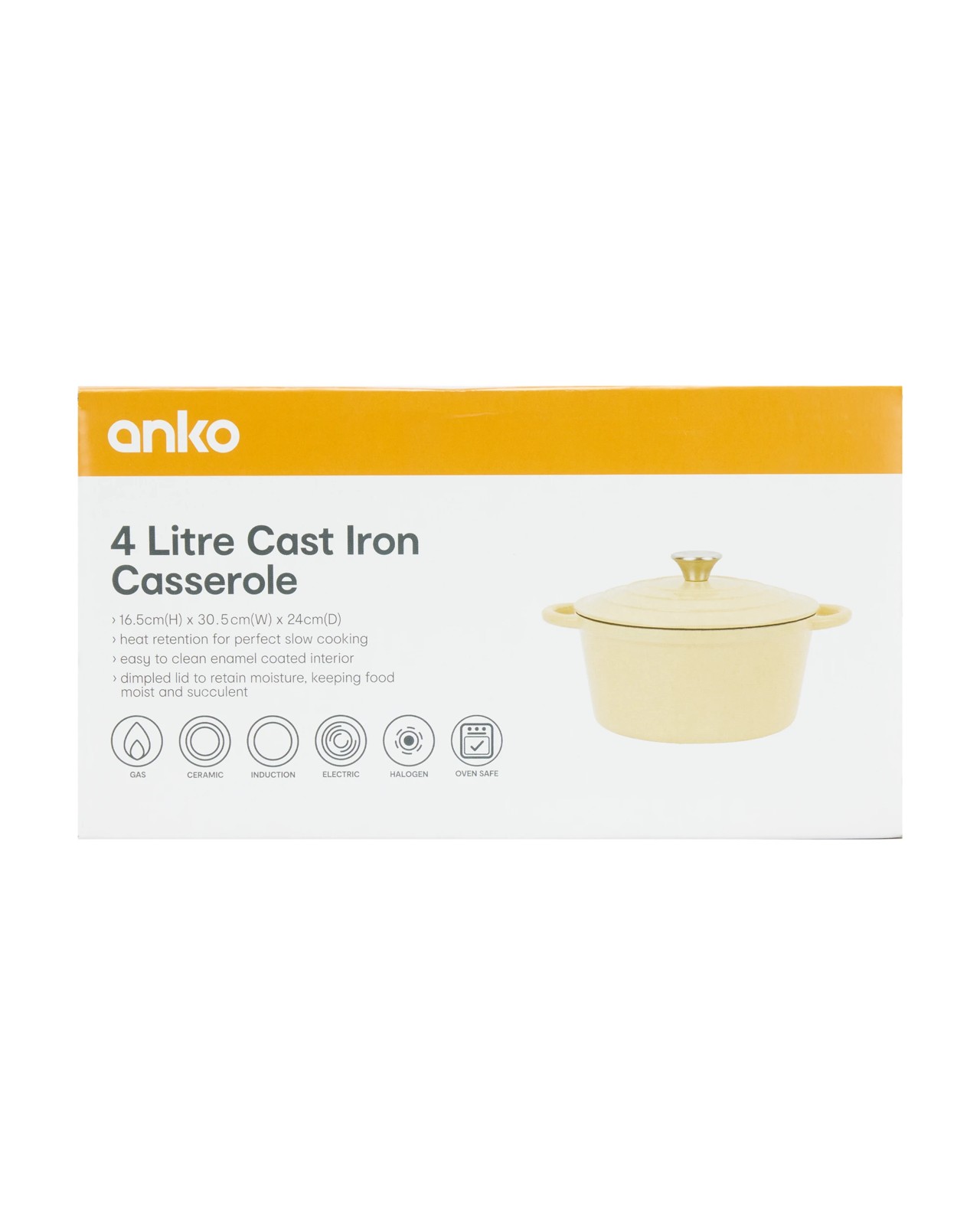 Anko 4L Cast Iron Casserole - Butter 6 of 6
