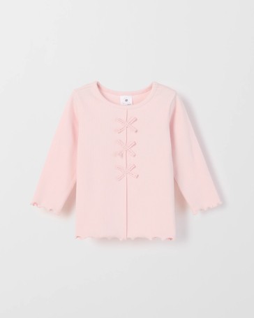 Baby Organic Cotton Rib Bow Front T-Shirt