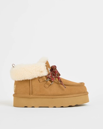 Australian Design Genuine Leather and Sheepskin Lace Up Outdoor Boots