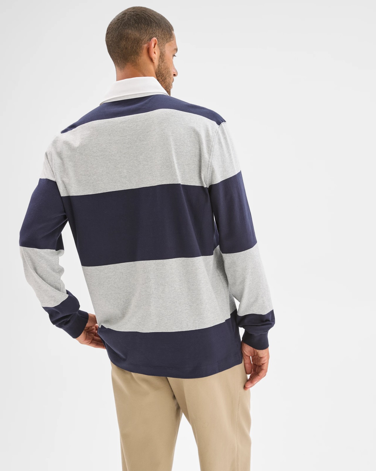 Australian Cotton Blend Long Sleeve Rugby Polo Top - Grey Marle 5 of 5