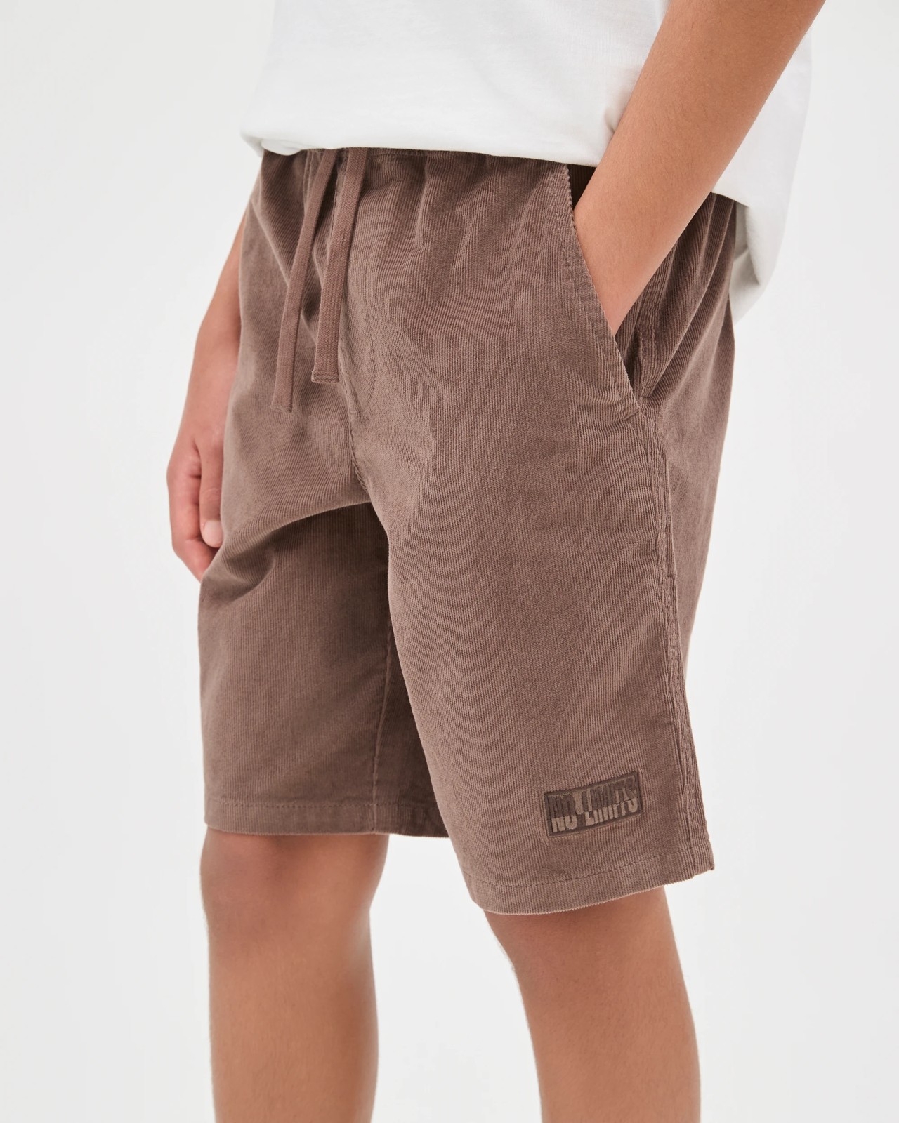 Cotton Elastic Waistband Corduroy Shorts - Brown 3 of 6