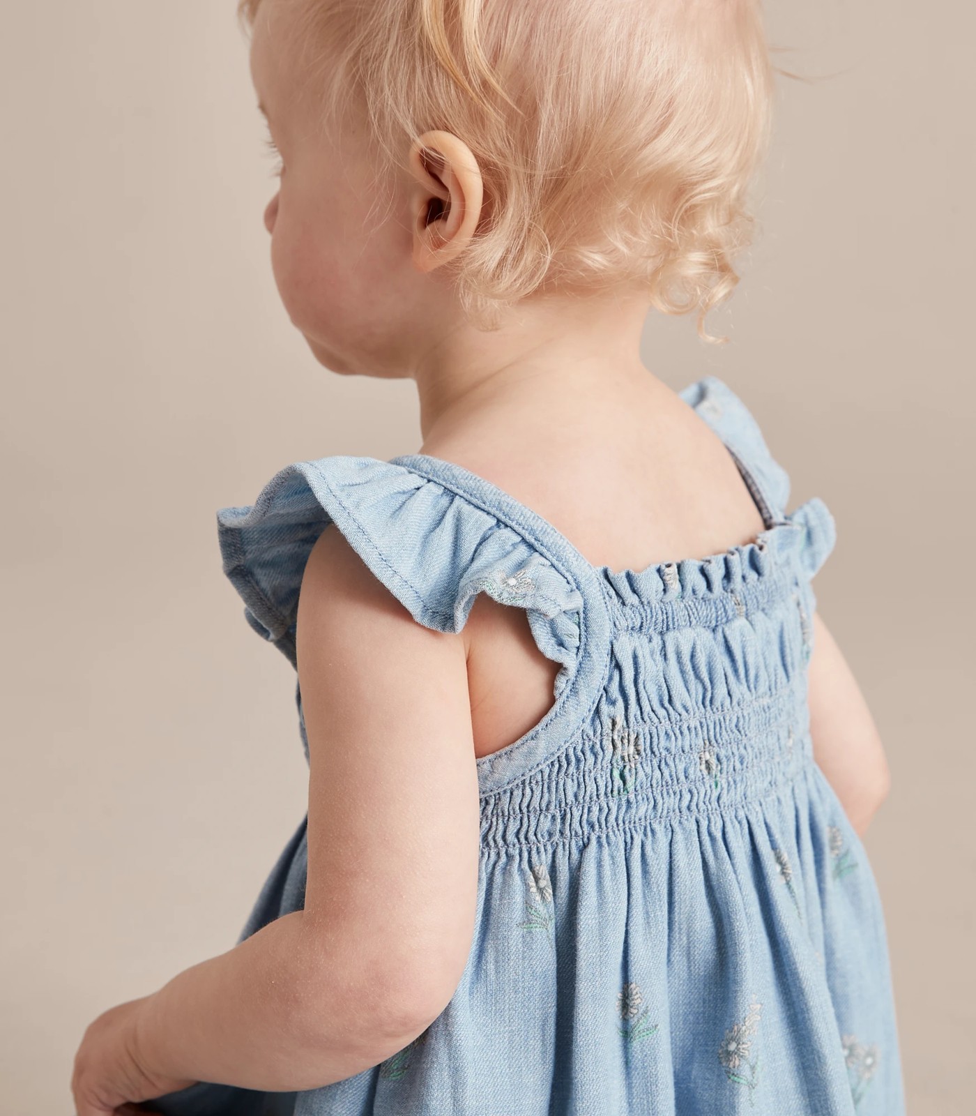 Baby Linen Blend Floral Chambray Dress 6 of 6