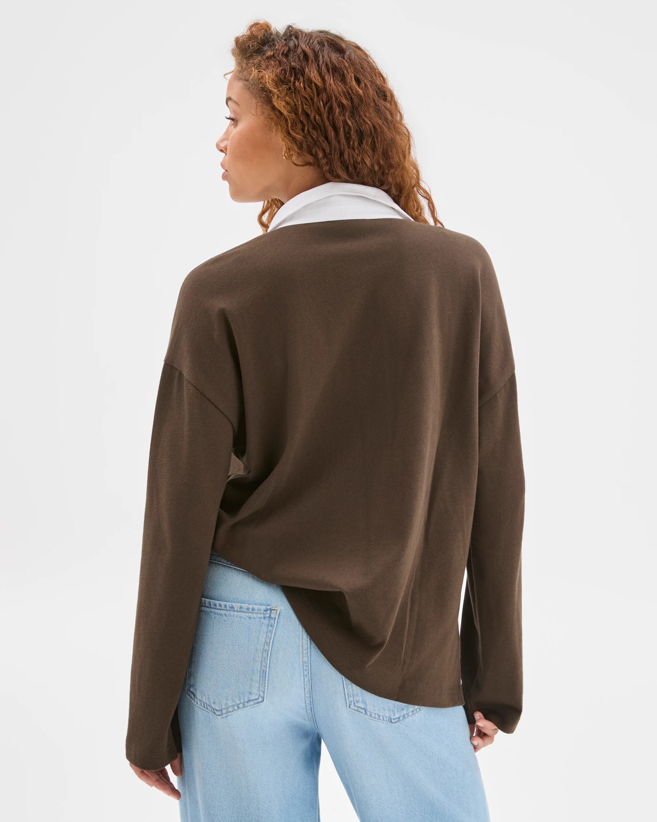 Australian Cotton Long Sleeve Rugby Polo Top - Coffee Bean 6 of 6