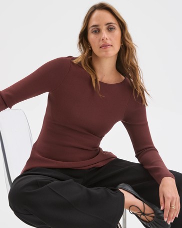Preview Long Sleeve Peplum Crepe Knit Top