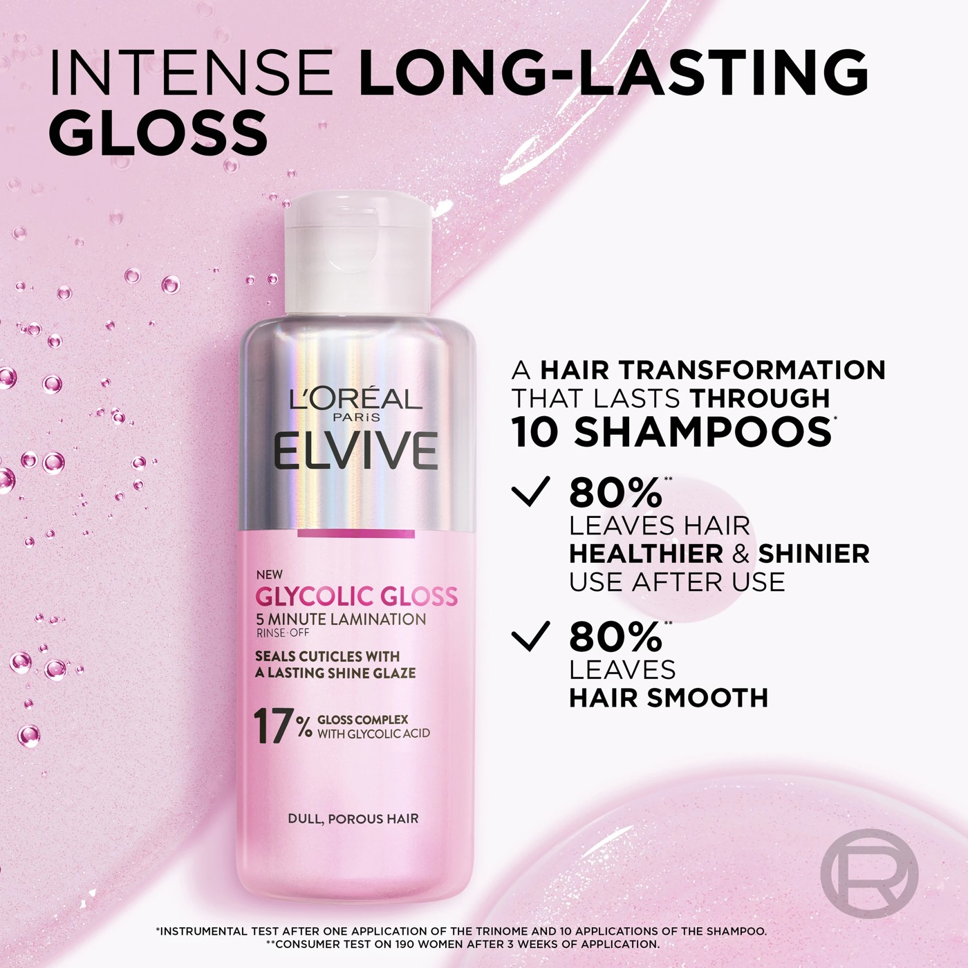 L'Oreal Paris Elvive Glycolic Gloss 5 Minute Lamination Treatment 200ml - 17% Gloss Complex with Glycolic Acid 5 of 6