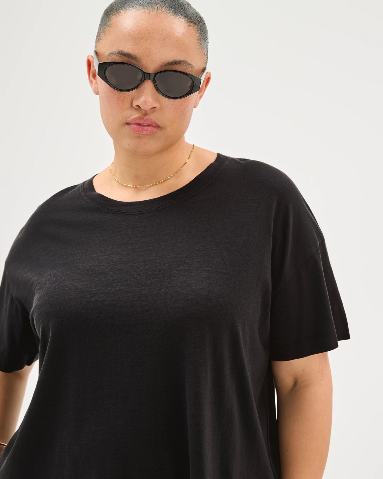 Plus Size Australian Cotton Slub Boxy T-Shirt - Black 4 of 6