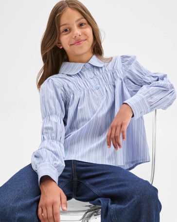 Long Sleeve Ruched Pinstripe Shirt