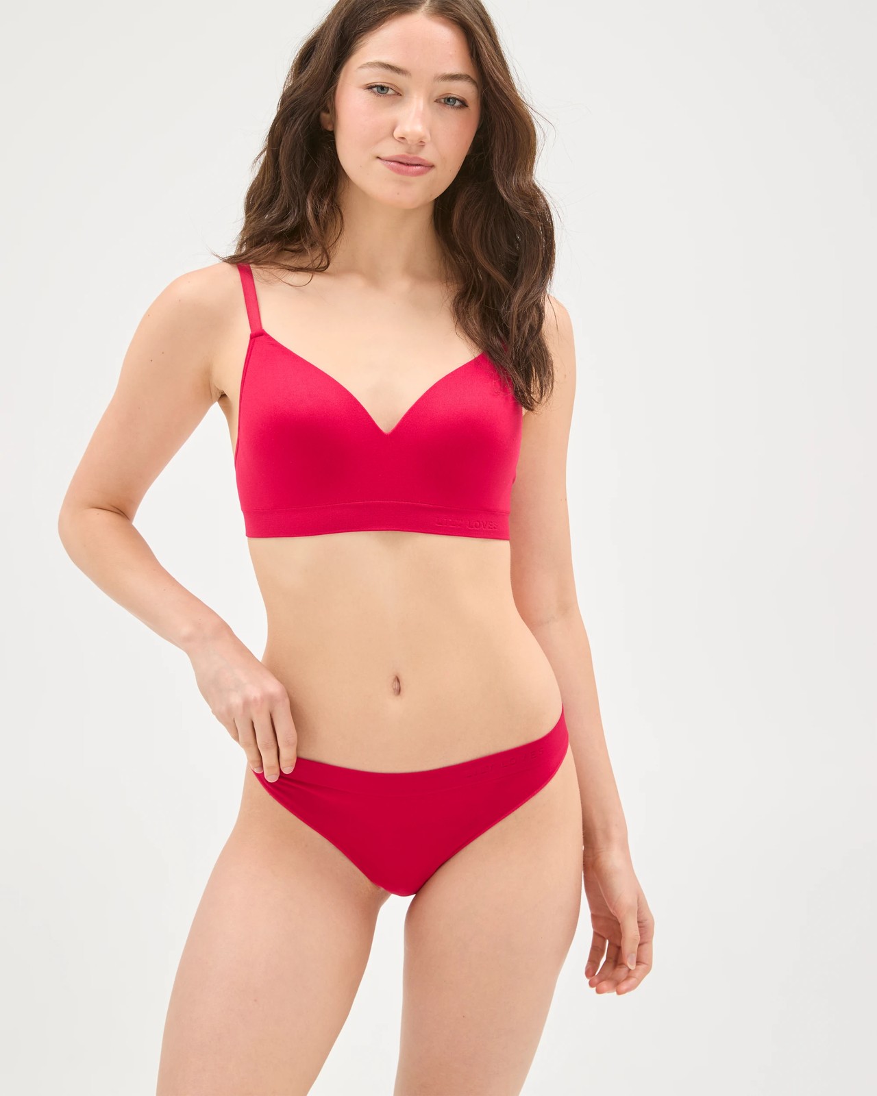 Lily Loves Seamfree Embossed Wirefree T-Shirt Crop Bra  - Persian Red 3 of 5