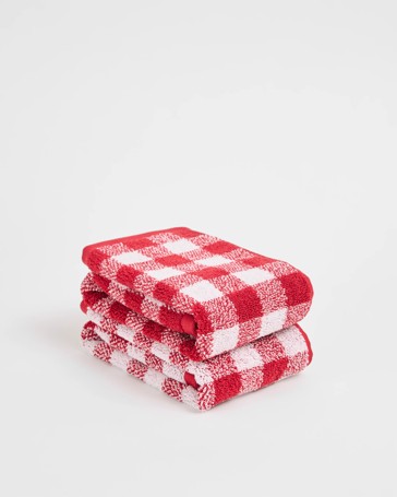 Christmas Georgie Australian Cotton Gingham 2 Pack Hand Towel - Red