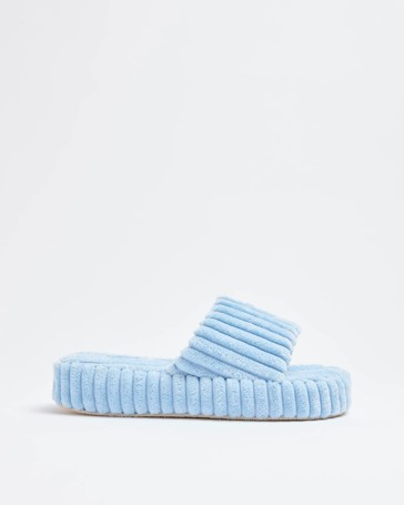 Womens Cord Cross Over Platform Slide Slippers