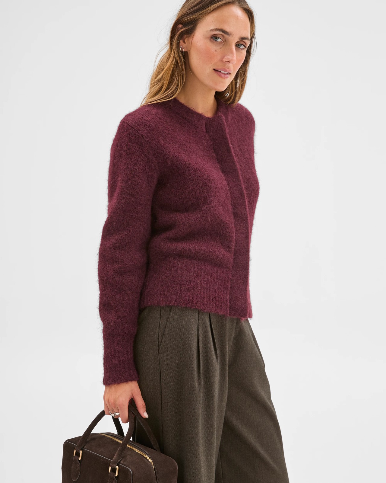 Preview Long Sleeve Plush Cardigan - Pinot 4 of 6