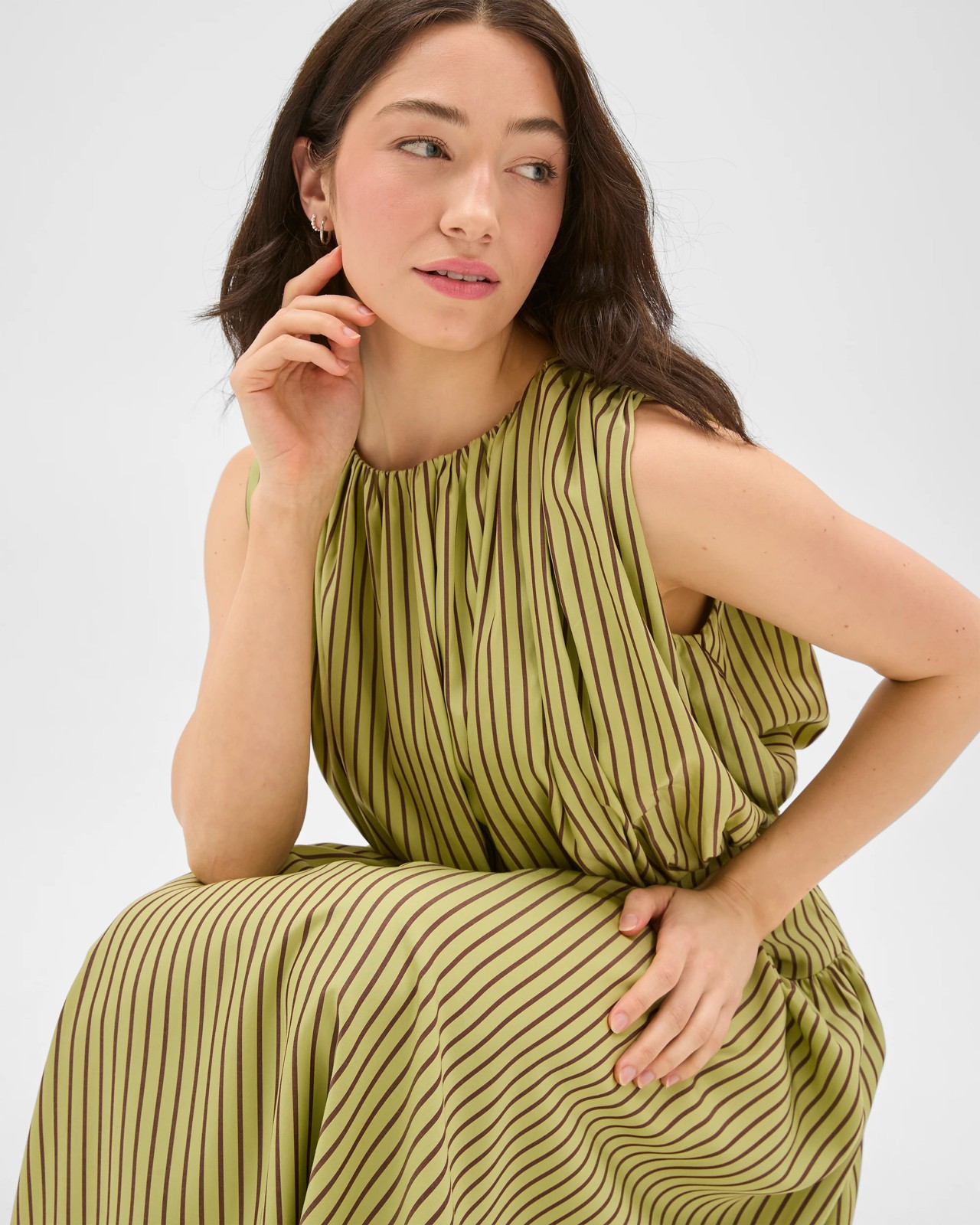 Lily Loves Lyocell Sleeveless Blouson Blouse - Matcha Stripe 6 of 6
