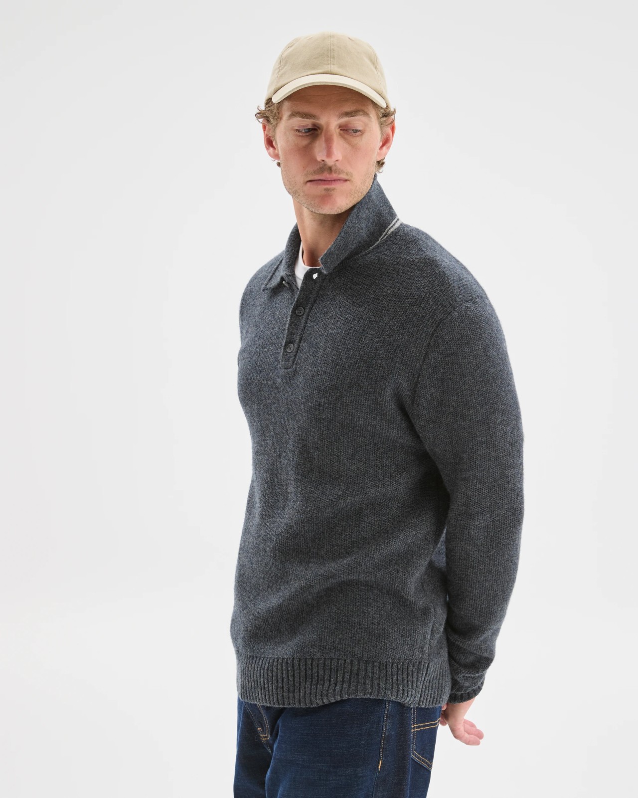 Lambswool Long Sleeve Knit Polo Top 3 of 5