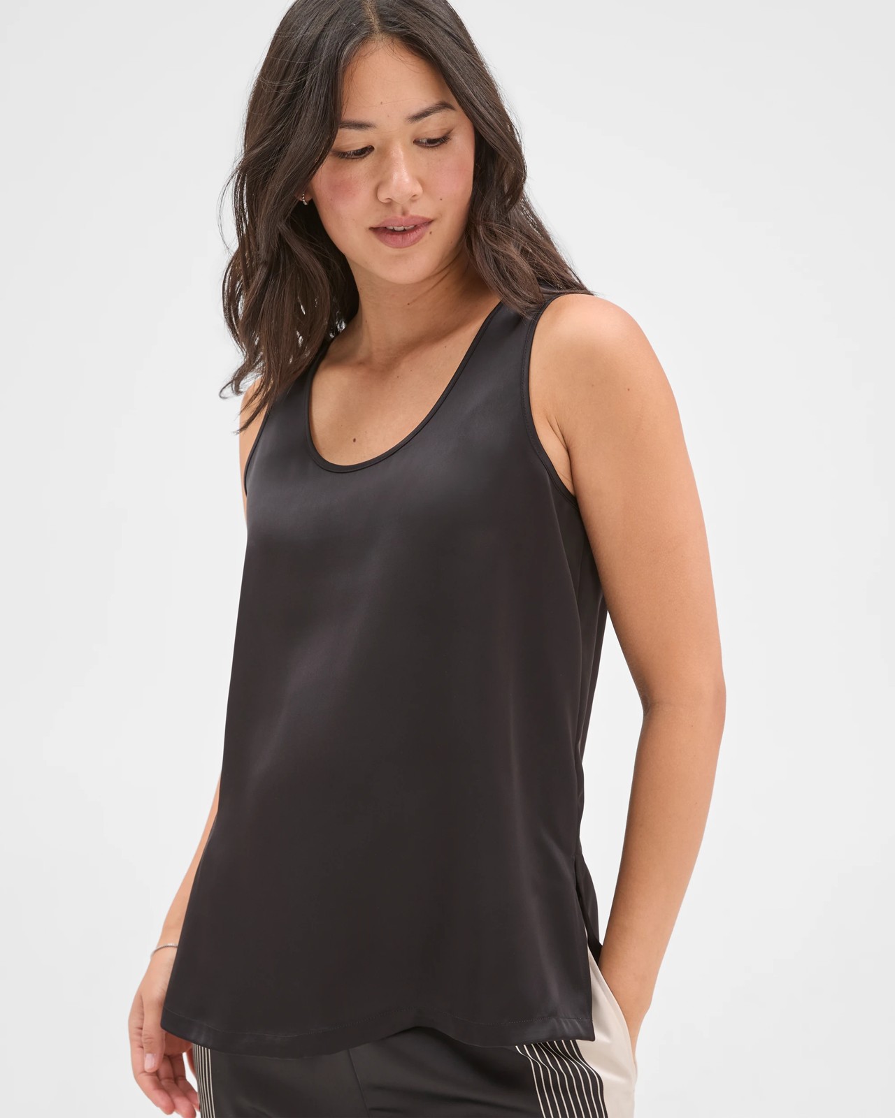 Preview Penny Sleeveless Scoop Neck Satin Top - Black 3 of 5
