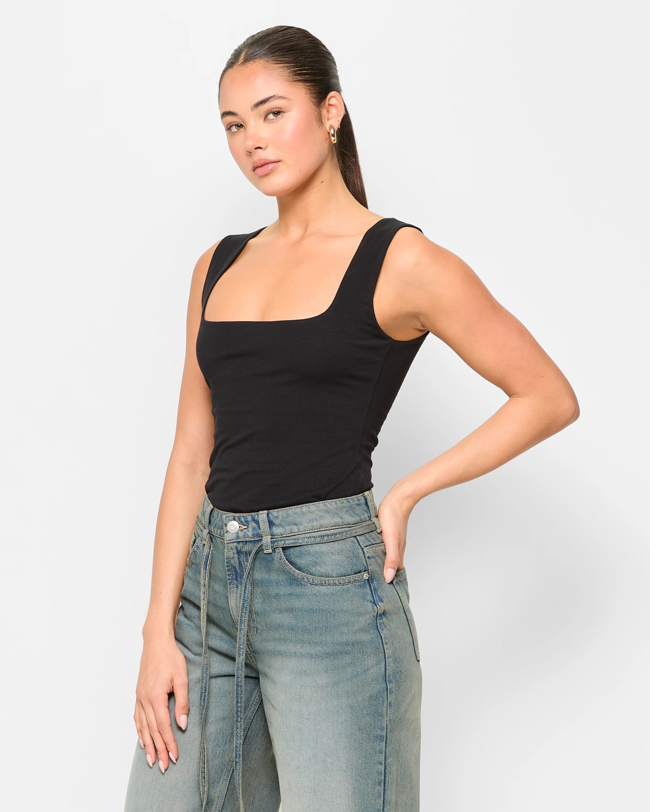 Lily Loves Australian Cotton Double Layer Boat Neck Tank Top - Black 3 of 6