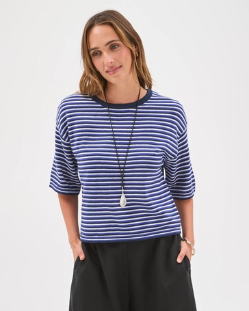 Australian Cotton Blend Drop Shoulder Boxy Knit T-Shirt