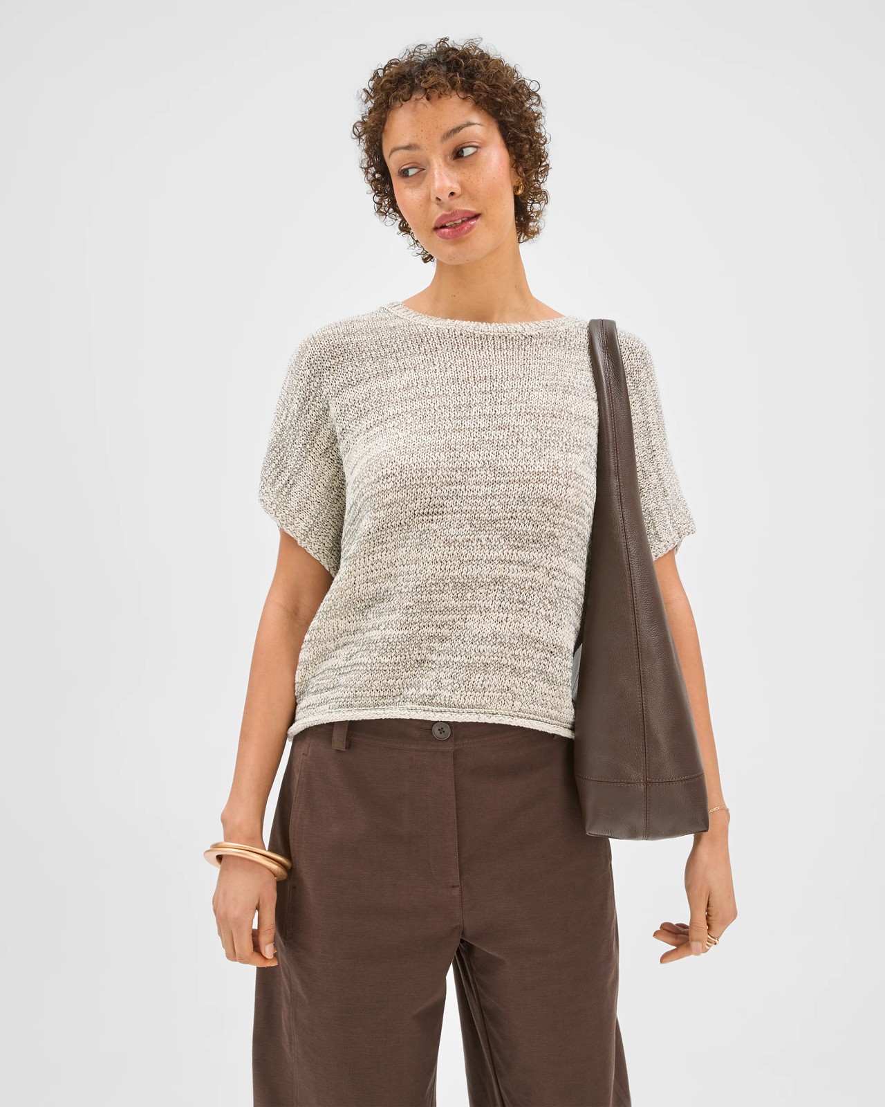 Australian Cotton Blend Tape Yarn Knit T-Shirt - Pale Oat 2 of 5