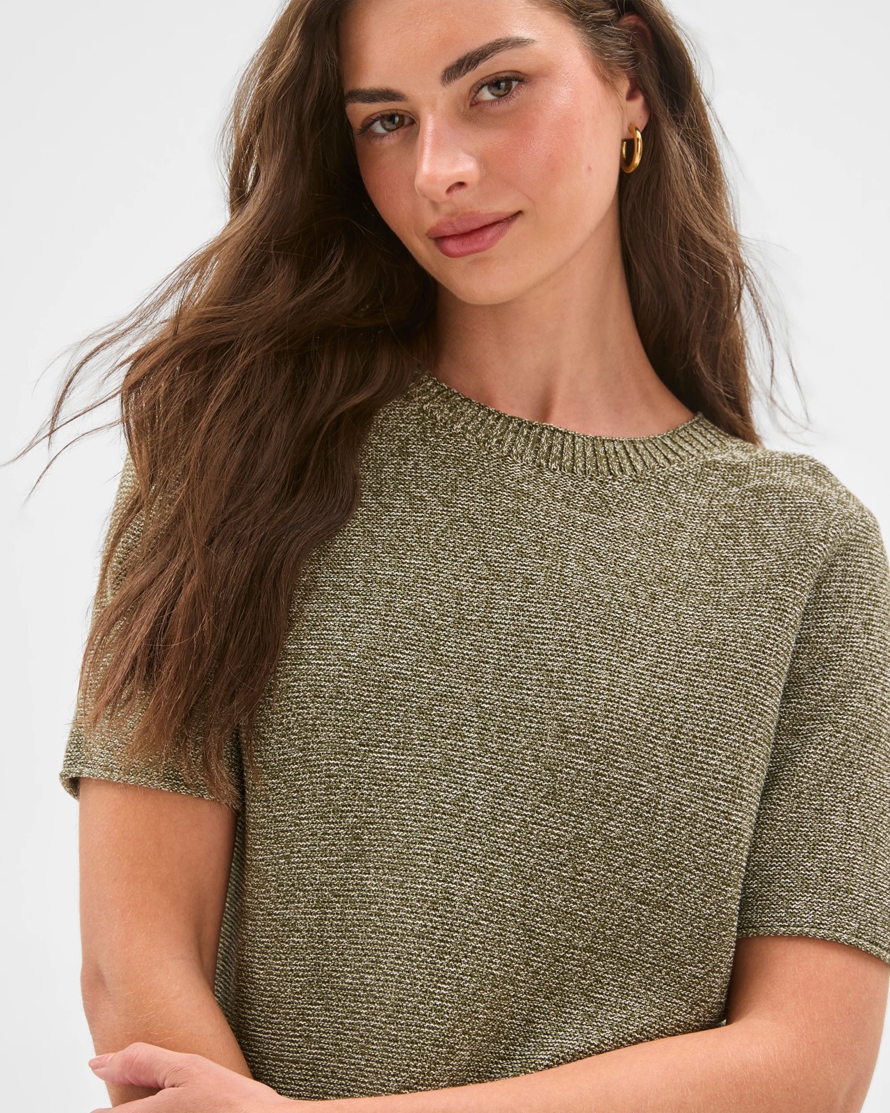 Petites Australian Cotton Blend Ottoman Twist Knit Top - Dusty Moss/Pale Oat 6 of 6