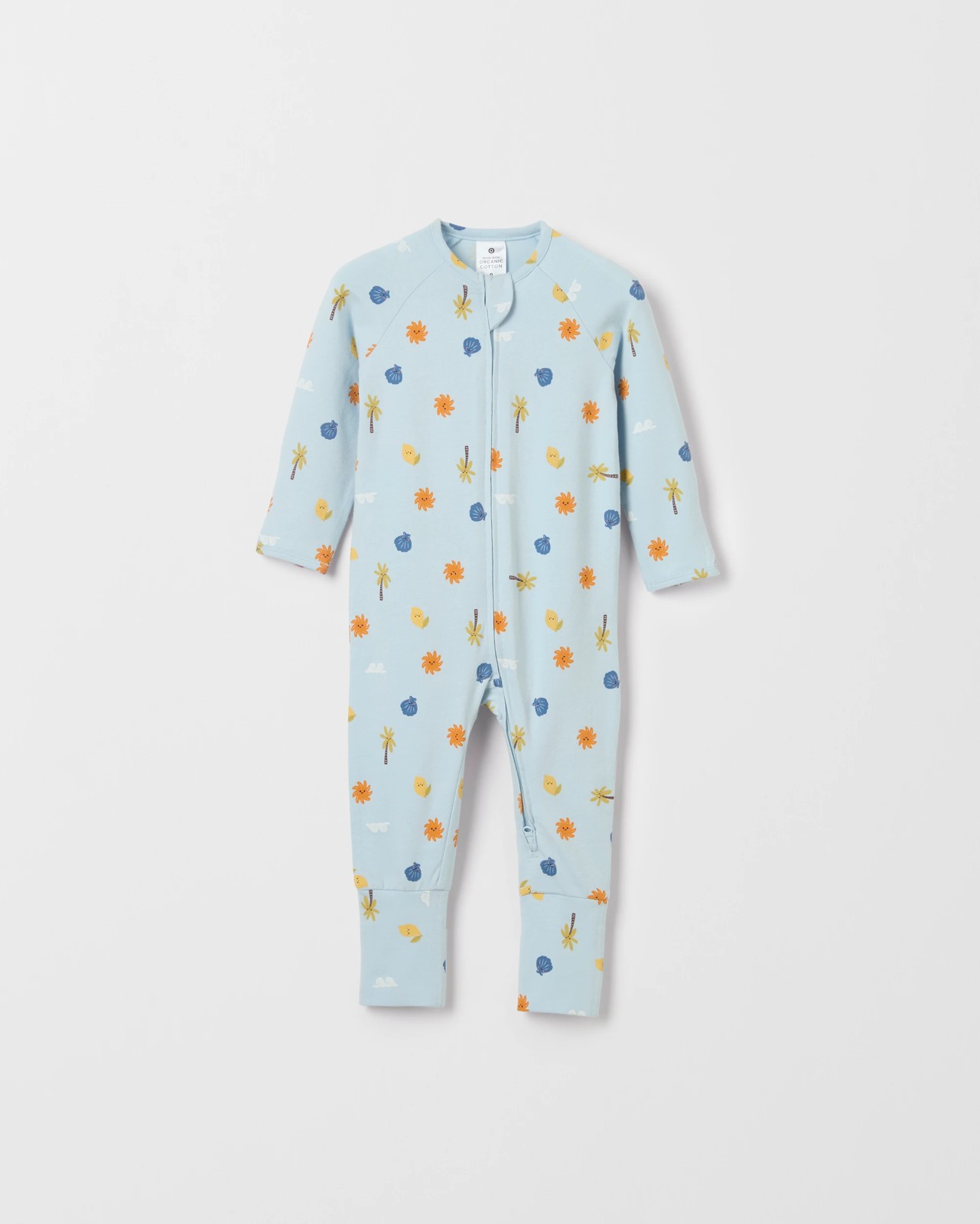 Baby Organic Cotton Zip Front Footless Coverall - Blue Sea Icon 4 of 6