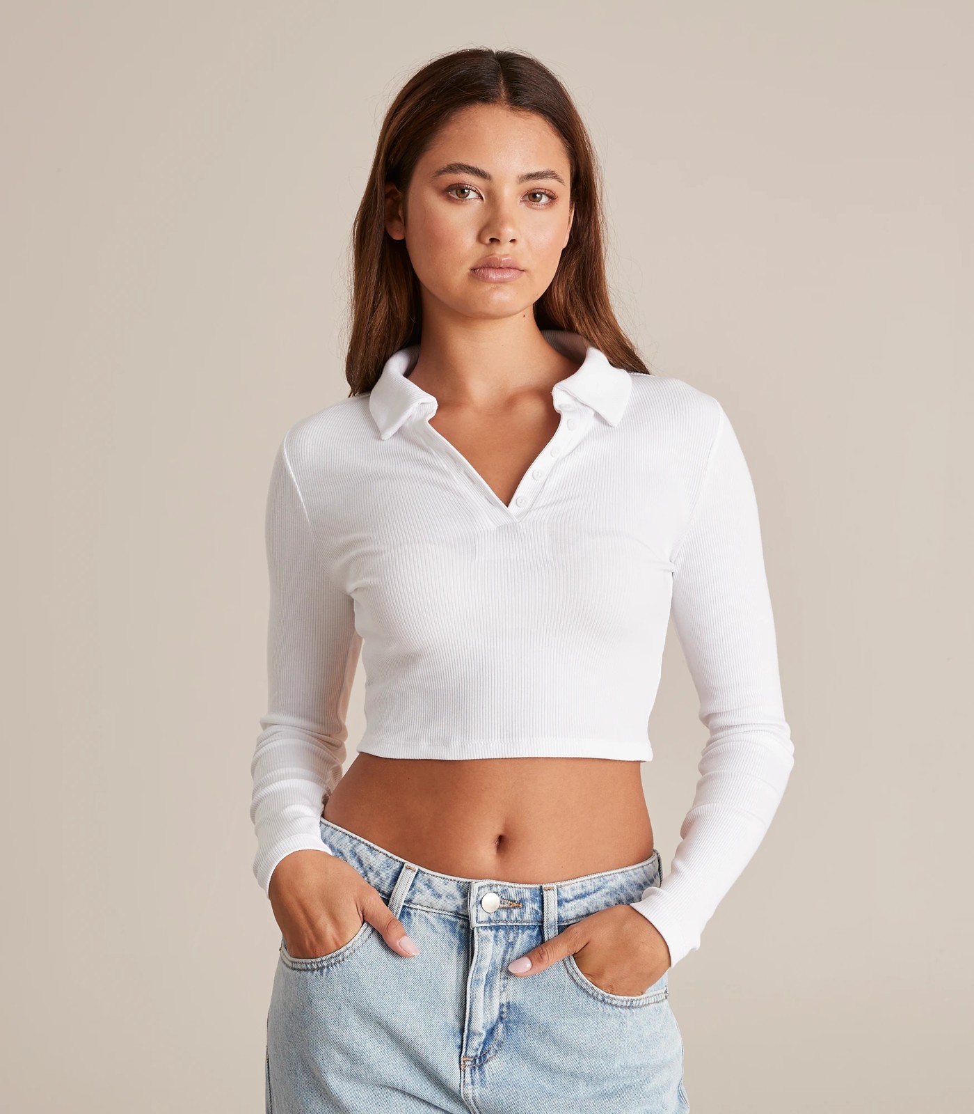 Long-Sleeve Cropped Polo