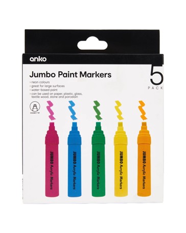Anko 5 Pack Jumbo Paint Markers - Neon