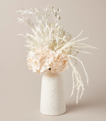 Faux Dried Natural Flower Arrangement In Speckle Vase