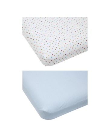 Anko 2 Pack 225 Thread Count Organic Cotton Fitted Cot Sheets- Cars and Checkered