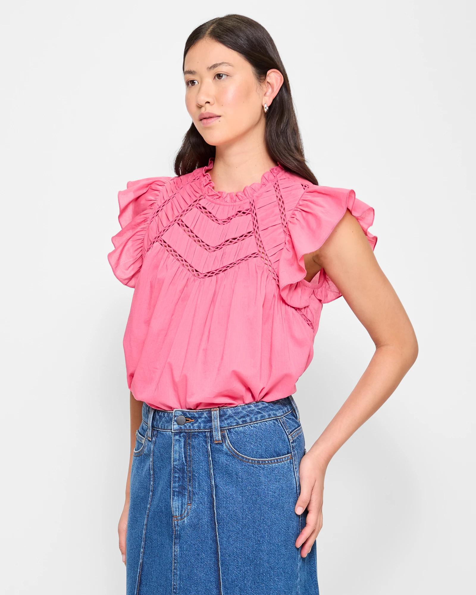 Pintuck Frill Sleeve Blouse | Target Australia