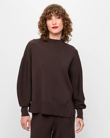Long Sleeve Mock Neck Crepe Knit Jumper - Preview