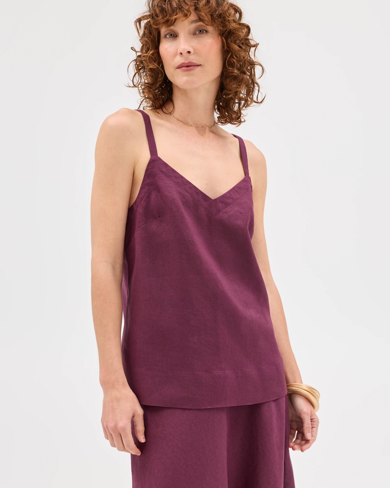 European Linen V-Neck Camisole - Merlot 5 of 5