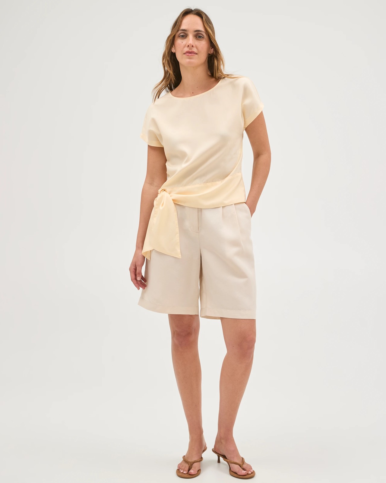 Preview Lyocell Tie Detail Top - Butter 4 of 5