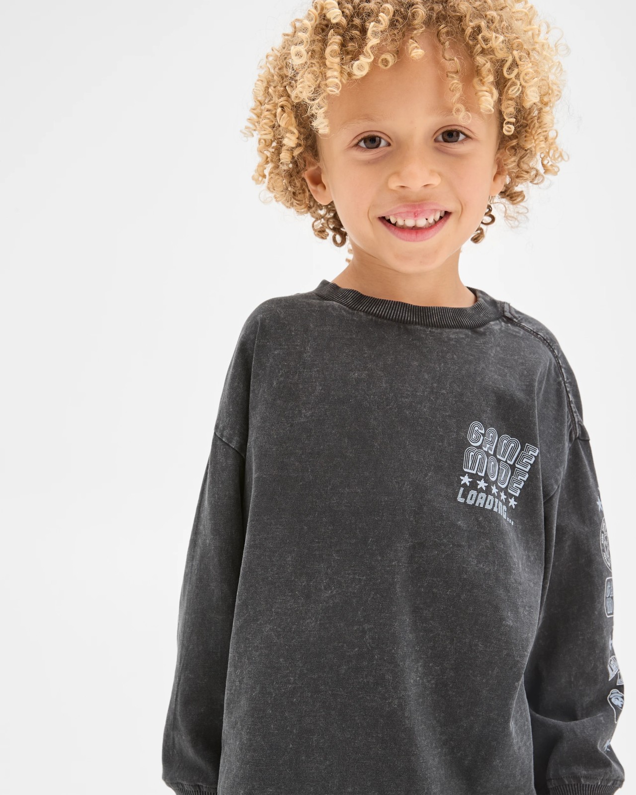 Australian Cotton Long Sleeve Washed Print T-Shirt - Gamer Washed Black 5 of 5