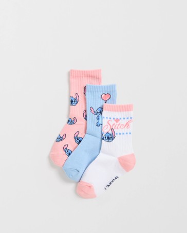 Licensed Disney Lilo & Stitch 3 Pack Crew Socks