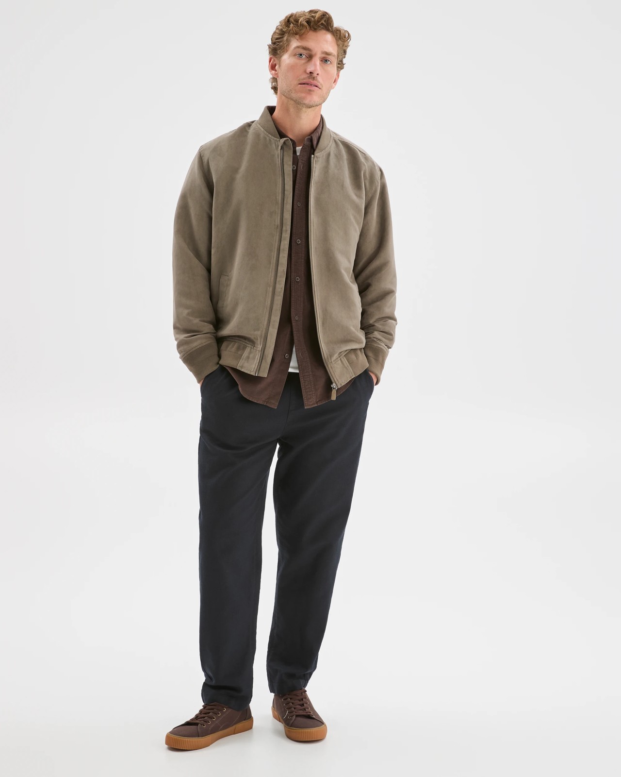 Faux Suede Bomber Jacket - Grey Olive 4 of 6