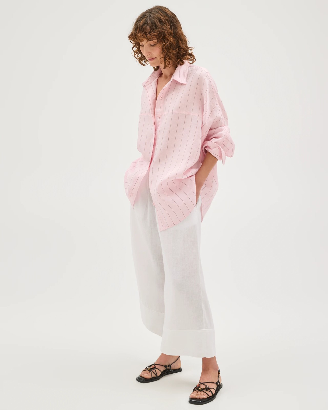 European Linen Long Sleeve Shirt - Pale Pink Stripe 5 of 5