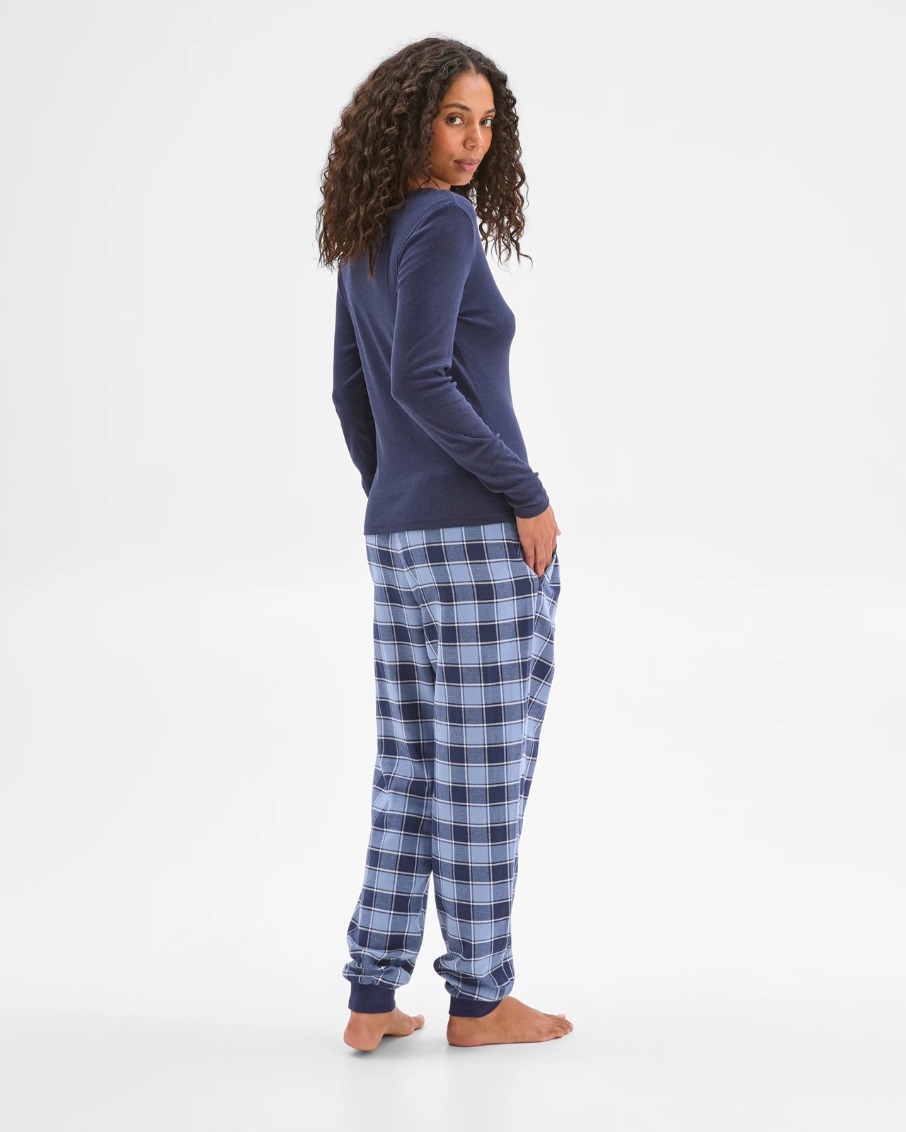 Australian Cotton Flannelette Jogger Sleep Pants - Navy Buffalo Check 6 of 6