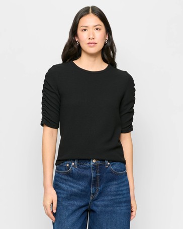 Ruched Sleeve Textured Top