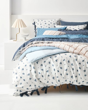 Ezra Floral Pinstripe Australian Cotton Reversible Quilt Cover Set