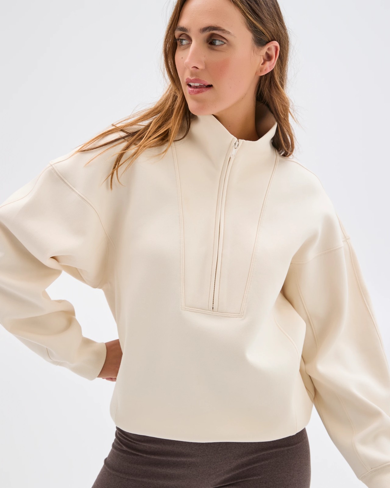 Australian Cotton Blend Cocoon 1/4 Zip Fleece Jumper - Oatmilk 5 of 5