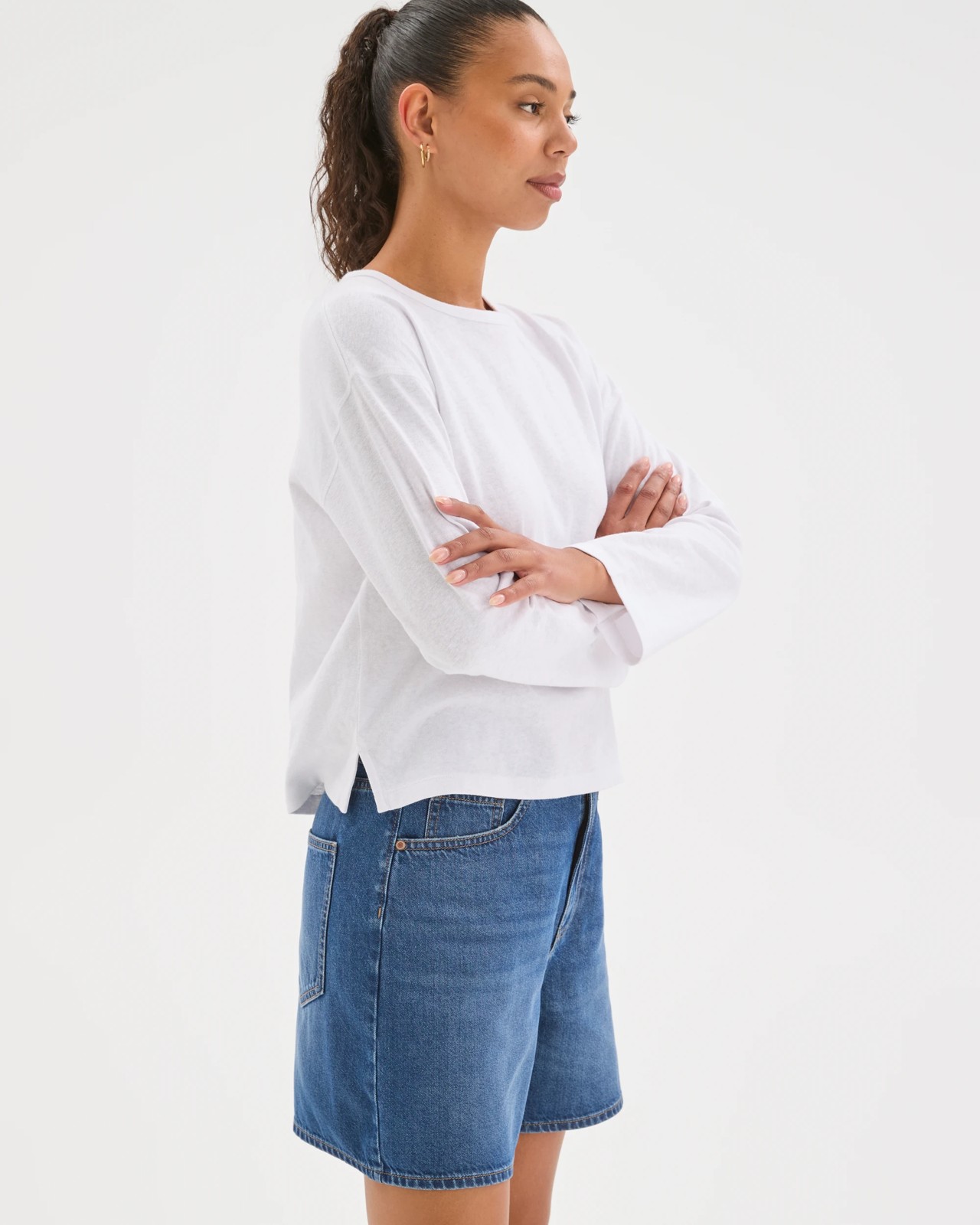 High Rise A-Line Denim Shorts 4 of 5