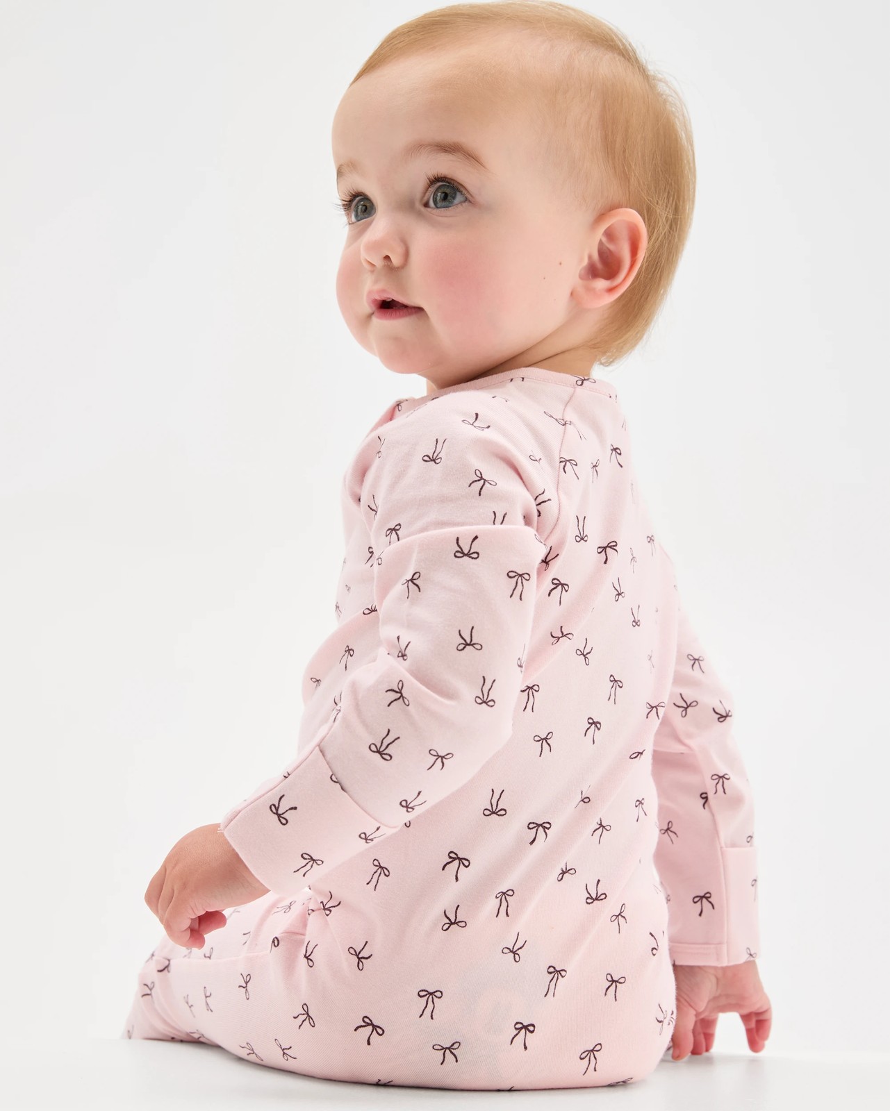 Baby Organic Cotton Zip Front Footless Coverall - Bows Pink 2 of 5